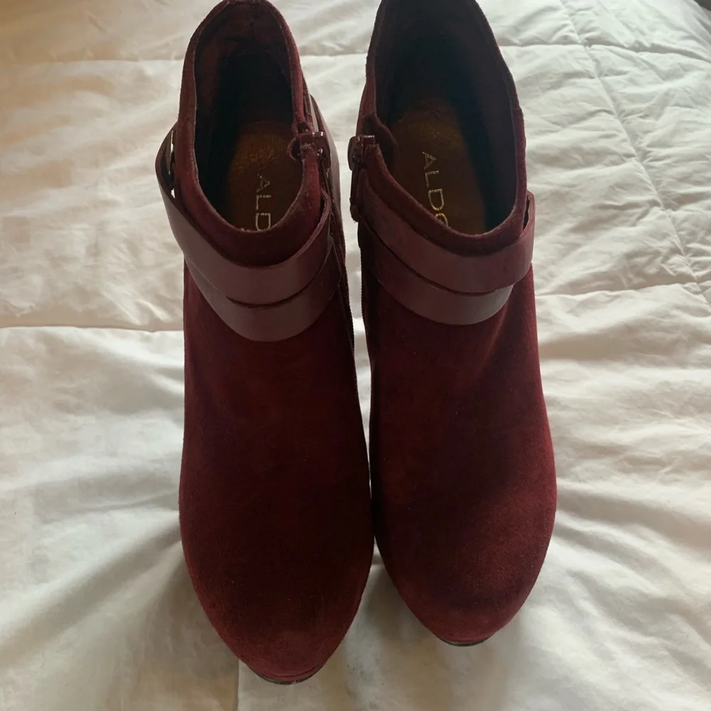 Aldo Brackney burgundy platform heeled ankle boot 7 - Picture 6 of 6